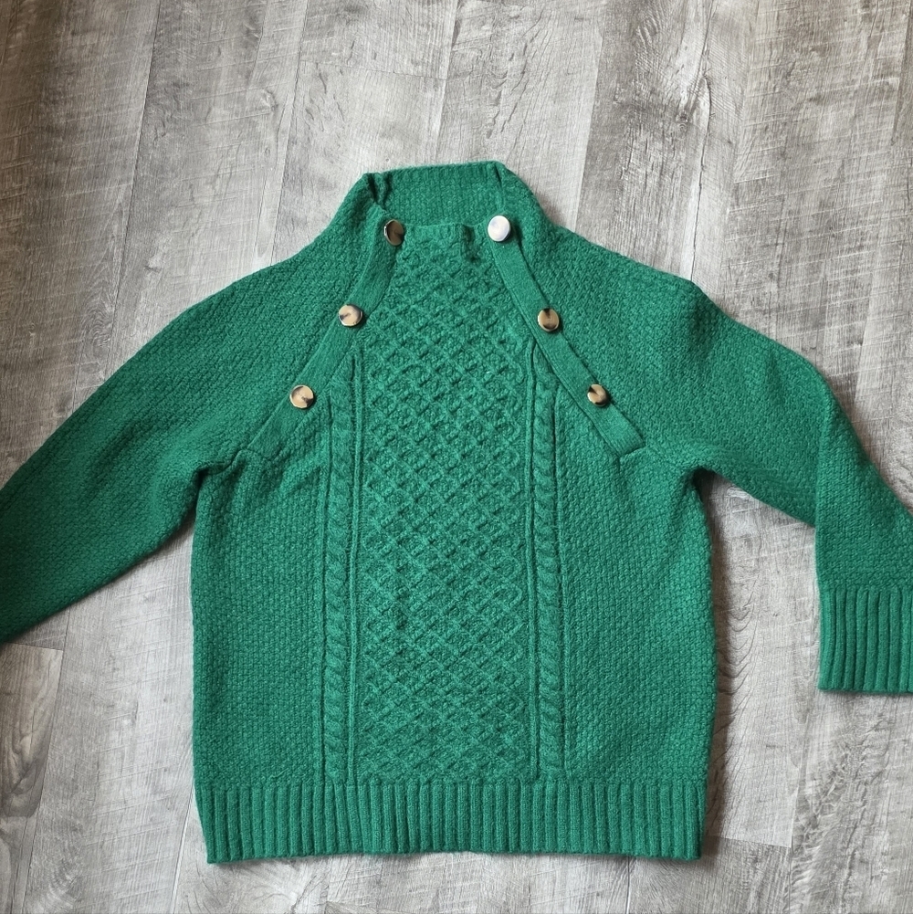 Ann Taylor Emerald Button-Detail Turtleneck Sweater
